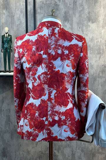 Red Floral Jacquard 2 Piece Menn Prom Suits